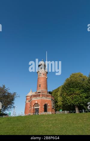 Faro Kiel-Holtenau al Kiel-Canal, Kiel Fjord, Kiel, capitale dello Schleswig-Holstein, Germania del Nord, Europa centrale Foto Stock