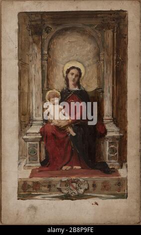 Madonna con Bambino, disegno per una pala d'altare per la cappella dei duchi di Beaufort Spontin Castello Petchas (Boemia). François-Alfred Delobbe (1835-1920). "Vierge à l'enfant, esquisse pour un tableau d'autel destiné à la chapelle des ducs de Beaufort Spontin, château de Petchas (Bohême)". Huile sur bois, non vernie. 1876-1876. Musée des Beaux-Arts de la Ville de Paris, Petit Palais. Foto Stock