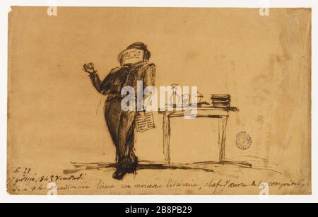 Cartoon sul retro di una copertina del libro Victor Hugo (1828-1873). Caricature au dos d'une couverture de livre. Plume et encre brune sur papier. 1843. Parigi, Maison de Victor Hugo. Foto Stock