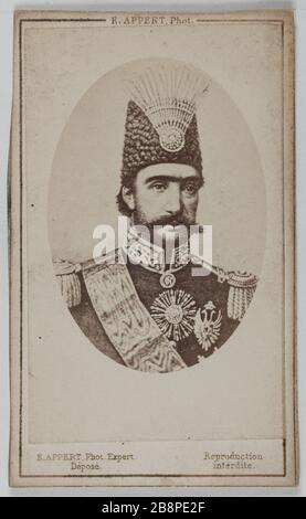 Ritratto di Nasser-ed-DIN Shah di Persia. Ritratto de Nasser-ed-DIN, shah de perse. Photographie d'Ernest Charles Appert (1830-1890). Carte de visite. Tirage sur papier albuminé. 1860-1890. Parigi, musée Carnavalet. Foto Stock