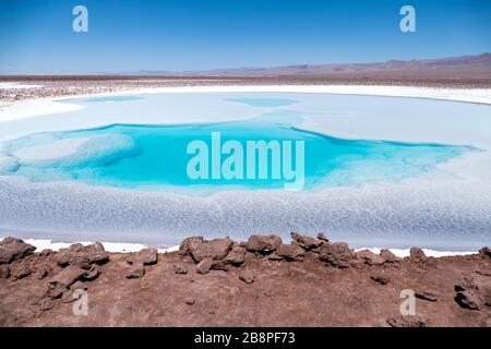 Lagune nascoste di Baltinache o sette lagune, uno dei luoghi segreti del deserto di Atacama, Cile Foto Stock