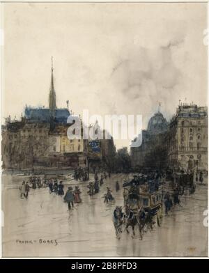 LE PONT SAINT-MICHEL Frank Boggs (1855-1926). "Le pont Saint-Michel". Dessin. Parigi, musée Carnavalet. Foto Stock