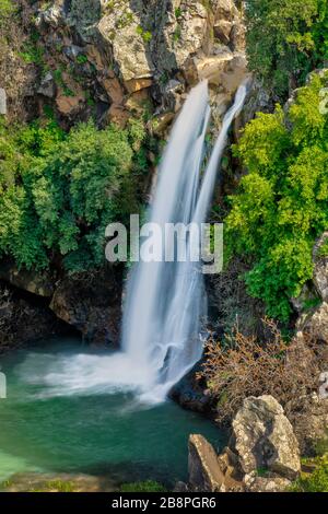 Le cascate di Sa'ar nelle alture del Golan settentrionale, Isreal, Medio Oriente. Foto Stock