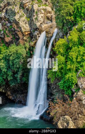 Le cascate di Sa'ar nelle alture del Golan settentrionale, Isreal, Medio Oriente. Foto Stock