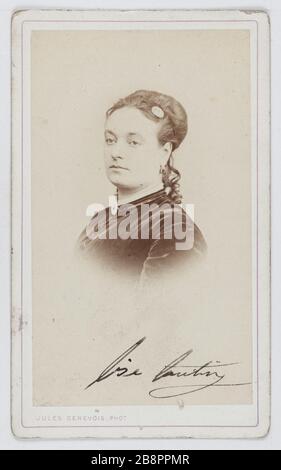 Ritratto di Louise Vaissière (1844-1874), chiamato Lise Tautin, attrice e cantante. Jules Genevois. Portrait de Louise Vaissière (1844-1874), dite Lise Tautin, attrice et chanteuse. Carte de visite (recto). Tirage sur papier albuminé, 1860-1890. Parigi, musée Carnavalet. Foto Stock