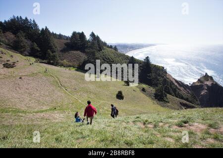 Vista dal Thumb di Dio, una spina vulcanica che è un popolare luogo di escursioni a Lincoln City, Oregon, Stati Uniti. Foto Stock