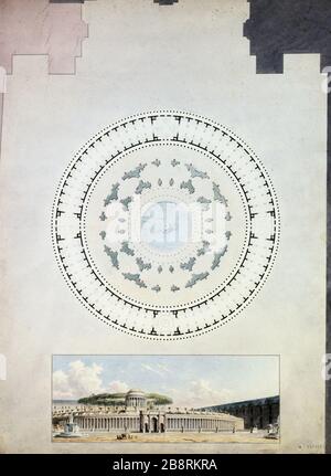 Progetto Orangerie Giardino d'Inverno o il Carrousel Louis-Pierre Baltard (1764-1846). 'Orangerie ou Jardin d'hiver au Carrousel'. Orangerie ou Jardin d'hiver au Carrousel. Piano, élévation, prospettiva. Plume aquarelle lavis, début XIXè s.. Parigi, musée Carnavalet. Foto Stock