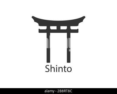 Giapponese, shinto, icona torii. Illustrazione vettoriale, design piatto. Illustrazione Vettoriale