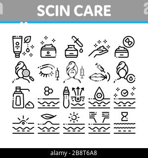 Icone della collezione di cosmetici per la cura della pelle Imposta vettore Illustrazione Vettoriale