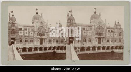 1900 World Expo Padiglione italiano in Via delle Nazioni, sulla riva sinistra della Senna (Quai d'Orsay), 7 ° arrondissement, Parigi. Esposizione Universelle de 1900. Pavillon de l'Italie dans la rue des Nations, sur la rive gauche de la Seine (quai d'Orsay), Parigi (VIIème arr.). Anonima fotographie. Vue stéréoscopique, gélatino-clorure d'argent (aristotipo). 1900. Parigi, musée Carnavalet. Foto Stock