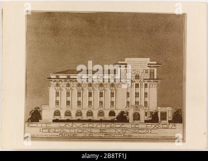 Città universitaria di Parigi / Fondazione Monaco / fronte dell'ingresso. Disegno sulla facciata dell'ingresso della Fondazione Monaco, Cité Internationale Universitaire de Paris, 14 ° distretto Maison internationale dédiée aux résidents de la Cité internationale universitaire de Paris (XIVème arr.). Dessin de la façade de l'entrée de la Fondation de Monaco. Tigre au gélatino-bromure d'argent. Entre 1925 e 1937. Parigi, musée Carnavalet. Foto Stock