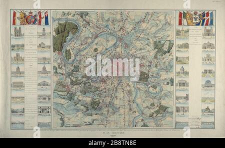PIANO MILITARE 1815 - MOVIMENTO TRUPPE ALLEATE NELLE VICINANZE DI PARIGI DURANTE LA CAMPAGNA CHEVALIER BERNARDINI. "Plan militaire de 1815 - le mouvement des troupes Alliées dans les environs de Paris pendant la campagne de 1815". Dessin. Parigi, musée Carnavalet. Foto Stock
