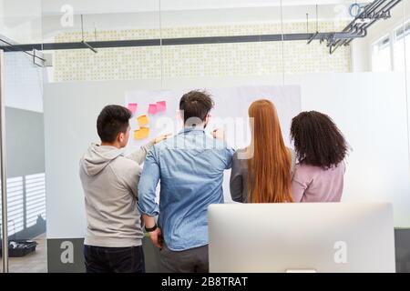 Gruppo di studenti o uomini d'affari analizzano le idee nel workshop di brainstorming Foto Stock