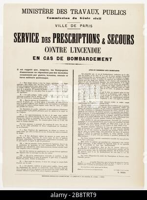 MINISTERO DEI LAVORI PUBBLICI, Commissione di Ingegneria civile, CITTÀ DI PARIGI, REQUISITI DI SERVIZIO e SOCCORSO IN CASO DI BOMBARDAMENTO Guerre de 1870-1871. Henri-Edouard Tresca (1814-1885). "Servizio des prescriptions et secours contre l'incendie en cas de bombardiement". Typographie, 1870. Imprimeur Imprimerie Centrale des Chemins de Fer. Parigi, musée Carnavalet. Foto Stock