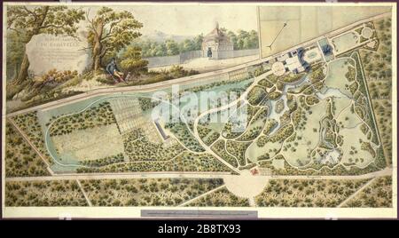 PIANO GIARDINO BAGATELLE NICOLAS. "Plan du jardin de Bagatelle vers 1814". Dessin. Parigi, musée Carnavalet. Foto Stock