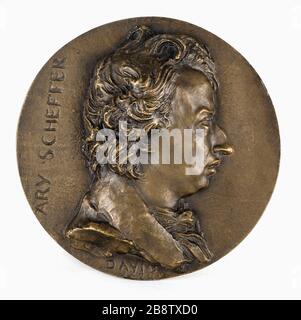 RITRATTO DI ARY SCHEFFER (1795-1858), PITTORE DAVID D'ANGERS (1788-1856). Ritratto d'Ary Scheffer (1795-1858), peintre. Bronzo. Fonte au sable. 1828. Parigi, musée Carnavalet. Foto Stock