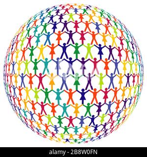 Un gruppo di persone a forma di globo, isolate su sfondo bianco. - illustrazione vettoriale Illustrazione Vettoriale