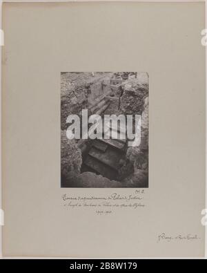 6 / lavori ingrandimenti del Palazzo di Giustizia / all'angolo di Boulevard du Palais e il Quai des Goldsmiths / 1909-1910. Lavori per espandere il tribunale all'angolo di Boulevard du Palais e il Quai des Goldsmiths, quarto distretto, Pa Barry, Jean. N°6 / Travaux des agrandissements du Palais de Justice / à l'angle des boulevard du Palais et du quai des Orfèvres / 1909-1910. "Travaux d'agrandisement du palais de Justice à l'angle du boulevard du Palais et du quai des Orfèvres, 4ème circondario, Parigi". Tire au gélatino-bromure d'argent. entre 1909-et 1910. Parigi, musée Carnavalet Foto Stock