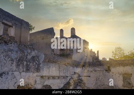 Ghost Town Kayakoy. Il villaggio greco abbandonato di Kayakoy, Fethiye, Turchia. Foto Stock