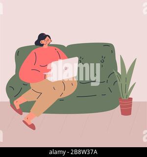 Concetto di lavoro in remoto durante la quarantena. 2019-nCoV Illustrazione Vettoriale