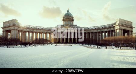 Panorama della Cattedrale di Kazan in inverno, San Pietroburgo, Russia Foto Stock