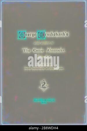 Pagina del titolo dalle Etchings in acciaio di George Cruikshank agli Almanack Comici: 1835-1853, c. 1880, George Cruikshank (inglese, 1792-1878), pubblicato da Pickering & Chatto (inglese, 19th secolo), Inghilterra, Letterpress in rosso e nero su carta color crema wove, piegata, 507 × 345 mm, Reimagined by Gibon, design di calore allegro di luminosità e raggi di luce radianza. Arte classica reinventata con un tocco moderno. La fotografia ispirata al futurismo, che abbraccia l'energia dinamica della tecnologia moderna, del movimento, della velocità e rivoluziona la cultura. Foto Stock