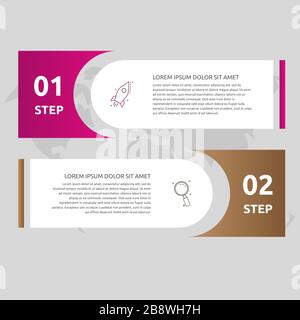 Infografica delle etichette dei modelli vettoriali. Concetto aziendale con 2 opzioni e parti. Due passaggi per diagrammi, diagrammi di flusso e sequenza temporale. Percorso passo per passo Illustrazione Vettoriale