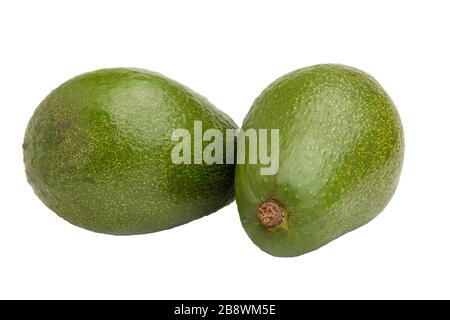 immagine di due frutti di avocado maturi su sfondo bianco Foto Stock