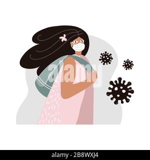 la ragazza difende dal coronavirus, lavando le mani illustrazione vettoriale Illustrazione Vettoriale