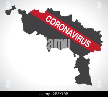Mappa della provincia di Hainaut BELGIUM con l'illustrazione di avvertimento di Coronavirus Illustrazione Vettoriale