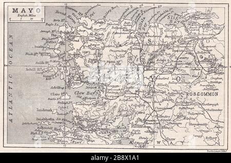 Mappa d'epoca di Mayo, Irlanda anni '30. Foto Stock