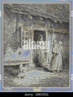 Ingresso alla Casa di un cavalletto, 1845, Charles Émile Jacque, francese, 1813-1894, Francia, incisione ed incisione su carta in ovatta d'avorio, 127 × 101 mm (immagine), 137 × 109 mm (foglio), Reimagined by Gibon, disegno di calda luce luminosa e luminosa radianza. Arte classica reinventata con un tocco moderno. La fotografia ispirata al futurismo, che abbraccia l'energia dinamica della tecnologia moderna, del movimento, della velocità e rivoluziona la cultura. Foto Stock