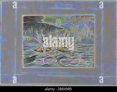 Il Circolo dei funzionari corrotti, i Devils Mauling reciproco. Inferno, canto XXII., 1827, stampato c. 1892, William Blake, inglese, 1757-1827, Inghilterra, incisione a mano su carta indiana, posata su carta wove (chine collé), 240 × 330 mm (immagine), 78 × 354 mm (piastra), 392 × 537 mm (foglio), Reimagined by Gibon, disegno di calore allegro di raggi di luminosità e luce radianza. Arte classica reinventata con un tocco moderno. La fotografia ispirata al futurismo, che abbraccia l'energia dinamica della tecnologia moderna, del movimento, della velocità e rivoluziona la cultura. Foto Stock