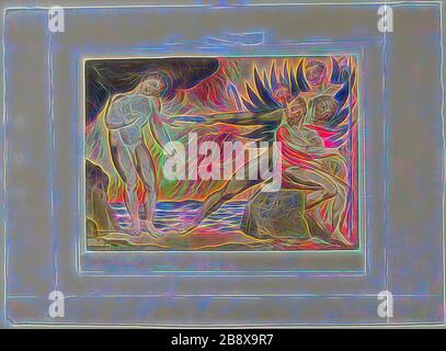 Il Circolo dei funzionari corrotti, i Diavoli che tormentano Ciampolo. Inferno, canto XXII, 1827, stampato c. 1892, William Blake, inglese, 1757-1827, Inghilterra, incisione a mano su carta indiana, posata su carta wove (chine collé), 237 × 335 mm (immagine), 276 × 356 mm (piastra), 392 × 539 mm (foglio), Reimagined by Gibon, disegno di calore allegro di raggi di luminosità e luce radianza. Arte classica reinventata con un tocco moderno. La fotografia ispirata al futurismo, che abbraccia l'energia dinamica della tecnologia moderna, del movimento, della velocità e rivoluziona la cultura. Foto Stock