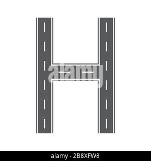 Lettera H per carattere stradale o stradale. Illustrazione vettoriale a colori piatti e pieni. Illustrazione Vettoriale