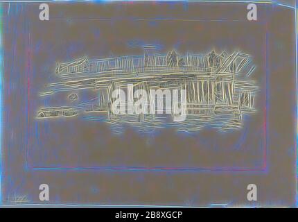 Old Battersea Bridge, 1879/87, James McNeill Whistler, American, 1834-1903, United States, Litograph, in inchiostro nero, con raschiatura, su carta abbronzata, 144 x 332 mm (immagine), 309 x 450 mm (foglio), Reimagined by Gibon, design di calore allegro di luminosità e raggi di luce radianza. Arte classica reinventata con un tocco moderno. La fotografia ispirata al futurismo, che abbraccia l'energia dinamica della tecnologia moderna, del movimento, della velocità e rivoluziona la cultura. Foto Stock