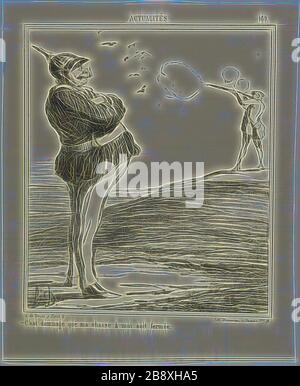 -che vergogna che non mi sia permesso andare a caccia, piatto 180 da Actualitiés, 1867, Honoré Victorin Daumier, francese, 1808-1879, Francia, litografo in nero su carta buff wove, con letterpress vero, 232 × 197 mm (immagine), 292 × 237 mm (foglio), Reimagined by Gibon, design di calore allegro di luminosità e raggi di luce radianza. Arte classica reinventata con un tocco moderno. La fotografia ispirata al futurismo, che abbraccia l'energia dinamica della tecnologia moderna, del movimento, della velocità e rivoluziona la cultura. Foto Stock
