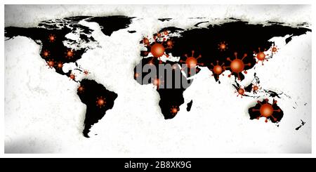 Mappa del mondo sui focolai del virus corona covid-19 con fotografia analogica Foto Stock