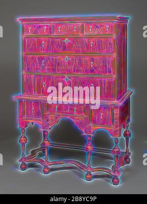 Cassettiera alta, 1700/30, americana, 18th secolo, Philadelphia, Philadelphia, noce nera, impiallacciatura noce, pino giallo meridionale, e cedro bianco Atlantico, 153.2 × 108 × 59.1 cm (60 1/4 × 42 1/2 × 23 1/4 in.), Reimagined by Gibon, design di calore allegro luminoso e radioso raggi di luce. Arte classica reinventata con un tocco moderno. La fotografia ispirata al futurismo, che abbraccia l'energia dinamica della tecnologia moderna, del movimento, della velocità e rivoluziona la cultura. Foto Stock