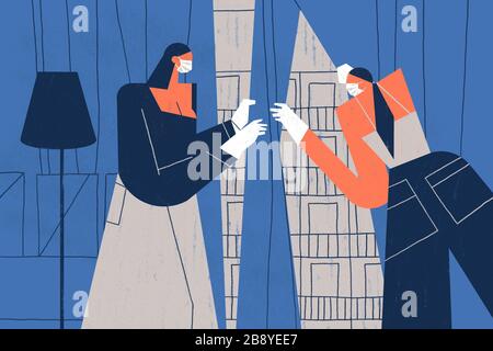 La quarantena e l'isolamento hanno confinato le persone che guardano la finestra con ansia per l'epidemia di coronavirus, fobia o paura. Foto Stock