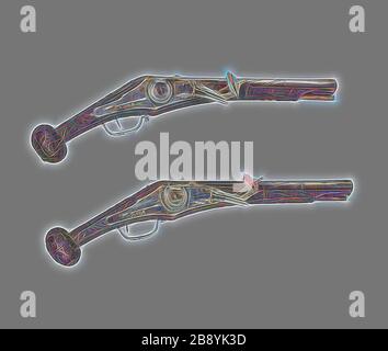 Coppia di pistole Wheellock, c. 1570, tedesco, Norimberga, Norimberga, legno e acciaio, nel complesso L.: 57,8 cm, Reimagined by Gibon, disegno di calda luce allegra e luminosa. Arte classica reinventata con un tocco moderno. La fotografia ispirata al futurismo, che abbraccia l'energia dinamica della tecnologia moderna, del movimento, della velocità e rivoluziona la cultura. Foto Stock