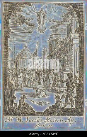 Martirio di San Giovanni, il maggiore, piatto quattro dai Martiri degli Apostoli, n.d., Jacques Callot, francese, 1592-1635, Francia, attacco su carta, 72 × 46 mm, Reimagined by Gibon, disegno di calore allegro di luminosità e raggi di luce radianza. Arte classica reinventata con un tocco moderno. La fotografia ispirata al futurismo, che abbraccia l'energia dinamica della tecnologia moderna, del movimento, della velocità e rivoluziona la cultura. Foto Stock