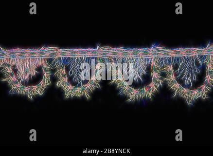 Renaissance Fringe, 16th secolo, Italia, strisce dorate e di seta e argento avvolte intorno a nuclei di fibra di seta, contornate twining di ordito con frangia di anello di trama estesa, 76 x 2.8 cm (29 7/8 x 1 1/8 in.), Reimagined da Gibon, disegno di calore allegro di luminosità e raggi di luce radianza. Arte classica reinventata con un tocco moderno. La fotografia ispirata al futurismo, che abbraccia l'energia dinamica della tecnologia moderna, del movimento, della velocità e rivoluziona la cultura. Foto Stock