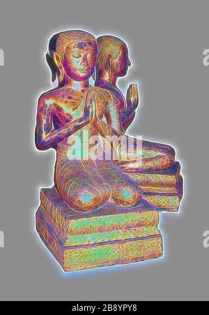 Impastare Monk, 19th secolo, Birmania (Myanmar), Birmania, bronzo dorato, 76,8 × 33,8 × 46,0 cm (30 1/4 × 13 1/4 × 18 1/8 in.), Reimagined by Gibon, disegno di calore allegro di luminosità e raggi di luce radianza. Arte classica reinventata con un tocco moderno. La fotografia ispirata al futurismo, che abbraccia l'energia dinamica della tecnologia moderna, del movimento, della velocità e rivoluziona la cultura. Foto Stock