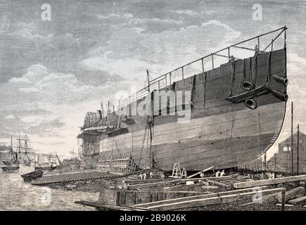 SS Great Eastern o SS Leviathan, una nave a vapore a vela di ferro, 1857 Foto Stock