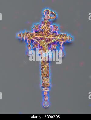 Crucifix Pendant a due lati, 15575/1600, Spagnolo, Spagna, Oro, smalto, e perle, 10,1 × 5,4 cm (4 × 2 1/8 in.), Reimagined by Gibon, disegno di calore allegro di luminosità e raggi di luce radianza. Arte classica reinventata con un tocco moderno. La fotografia ispirata al futurismo, che abbraccia l'energia dinamica della tecnologia moderna, del movimento, della velocità e rivoluziona la cultura. Foto Stock