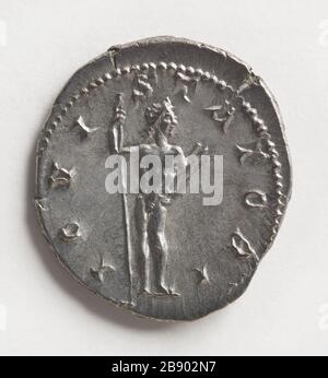 Antoniniano di Gorido III, 240-243 Monnaie romaine. Antoninien de Gordien III, empereur romain de 238 à 244. Argent (revers). Entre 240-243. Parigi, musée Carnavalet. Foto Stock
