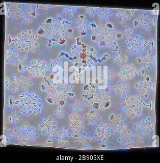 Copriletto, 1750/70, Stati Uniti, possibilmente Connecticut, Stati Uniti, lino, tessitura piana, ricamato con lana in romeno e cuciture a stelo, 244,4 x 251,6 cm (96 1/4 x 99 in.), Reimagined by Gibon, disegno di calore allegro di luminosità e raggi di luce radianza. Arte classica reinventata con un tocco moderno. La fotografia ispirata al futurismo, che abbraccia l'energia dinamica della tecnologia moderna, del movimento, della velocità e rivoluziona la cultura. Foto Stock