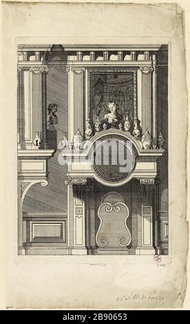 PROGETTO FUOCO Daniel Marot le Vieux (vers 1663-1752). "Projet de cheminée". Burin. Parigi, musée Carnavalet. Foto Stock