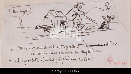 Cartoon sul bagno Cham (Amédée Charles de Noé, 1819-1879). Caricature sur les bains de mer. Dessin à la plume sur papier beige. Parigi, musée Carnavalet. Foto Stock